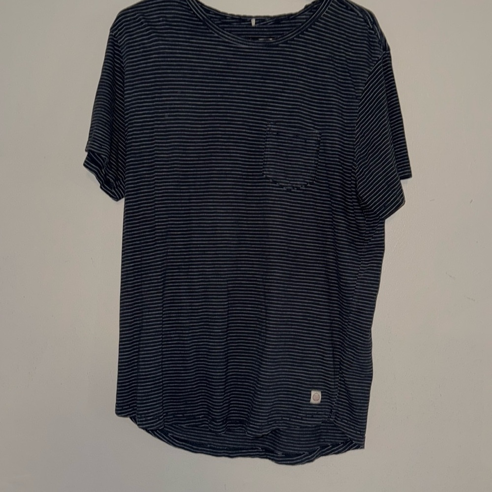 Marine Layer: Saddle Hem Pocket Tee in India Ink/White Stripe